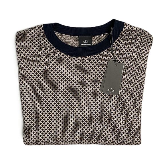 Armani Exchange Men's Large Crew Neck Sweater Cotton Silk Blend Gold & Black NEW - Picture 1 of 12
